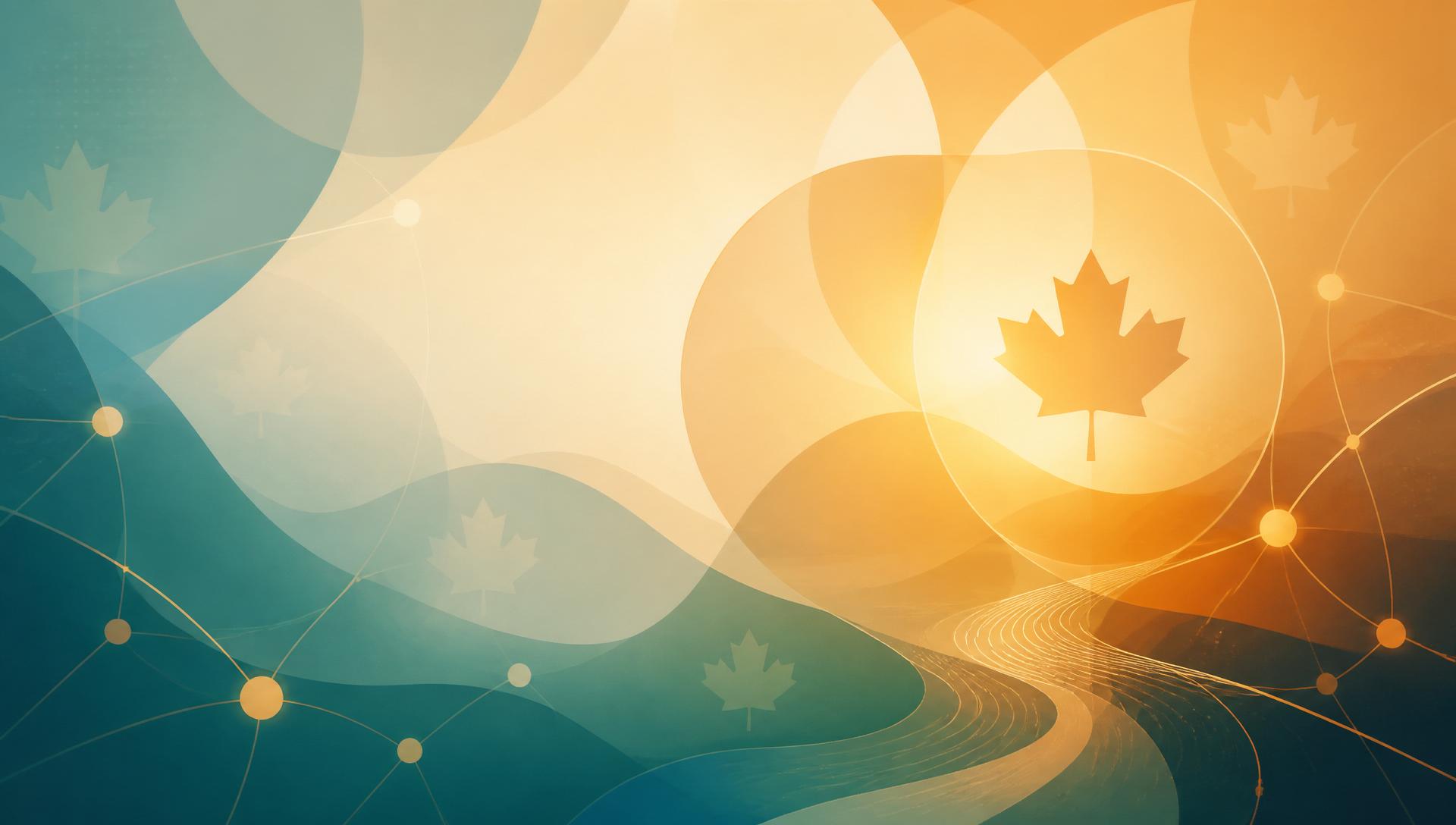 Abstract community support and connection motif with maple leaves and warm light